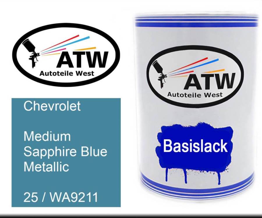 Chevrolet, Medium Sapphire Blue Metallic, 25 / WA9211: 500ml Lackdose, von ATW Autoteile West.